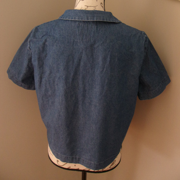 Zara Trafaluc Denim Crop Shirt LARGE - Picture 4 of 4